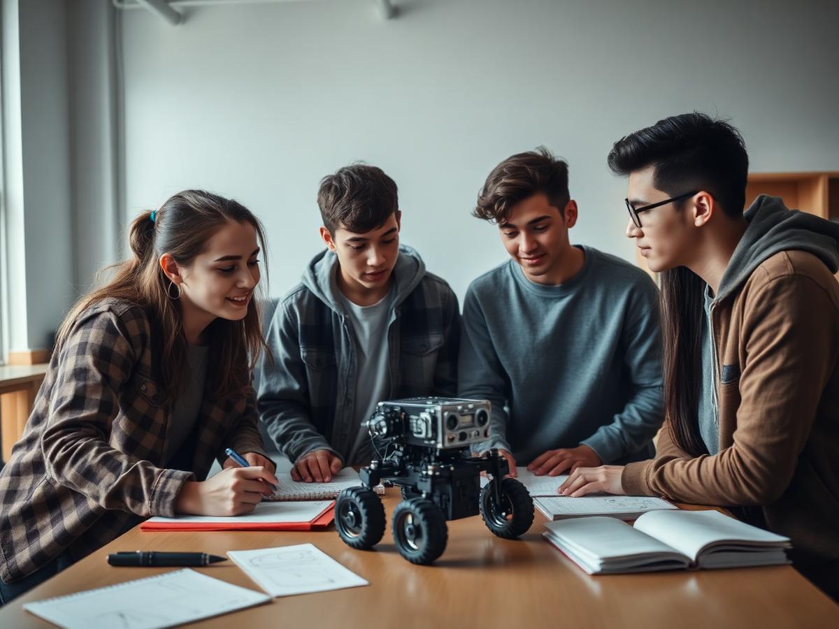 Equipe colaborando em torno de uma mesa de trabalho